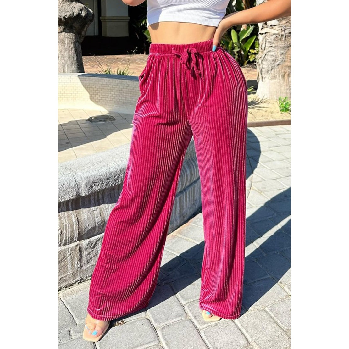 Velvet Ribbed Wide Leg Pants
