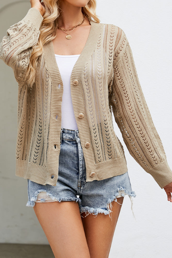 Hollowed V Neck Cardigan