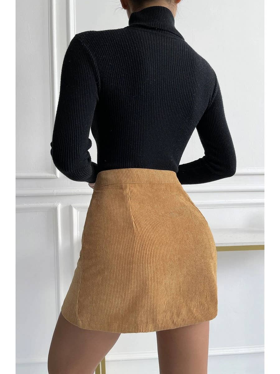 High Waist Corduroy Mini Skirt