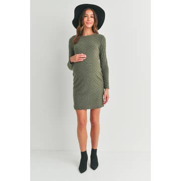 Textured Long Sleeve Maternity Dress