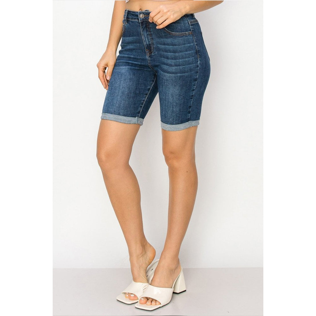 Basic Bermuda Denim Shorts with Rolled Cuffs