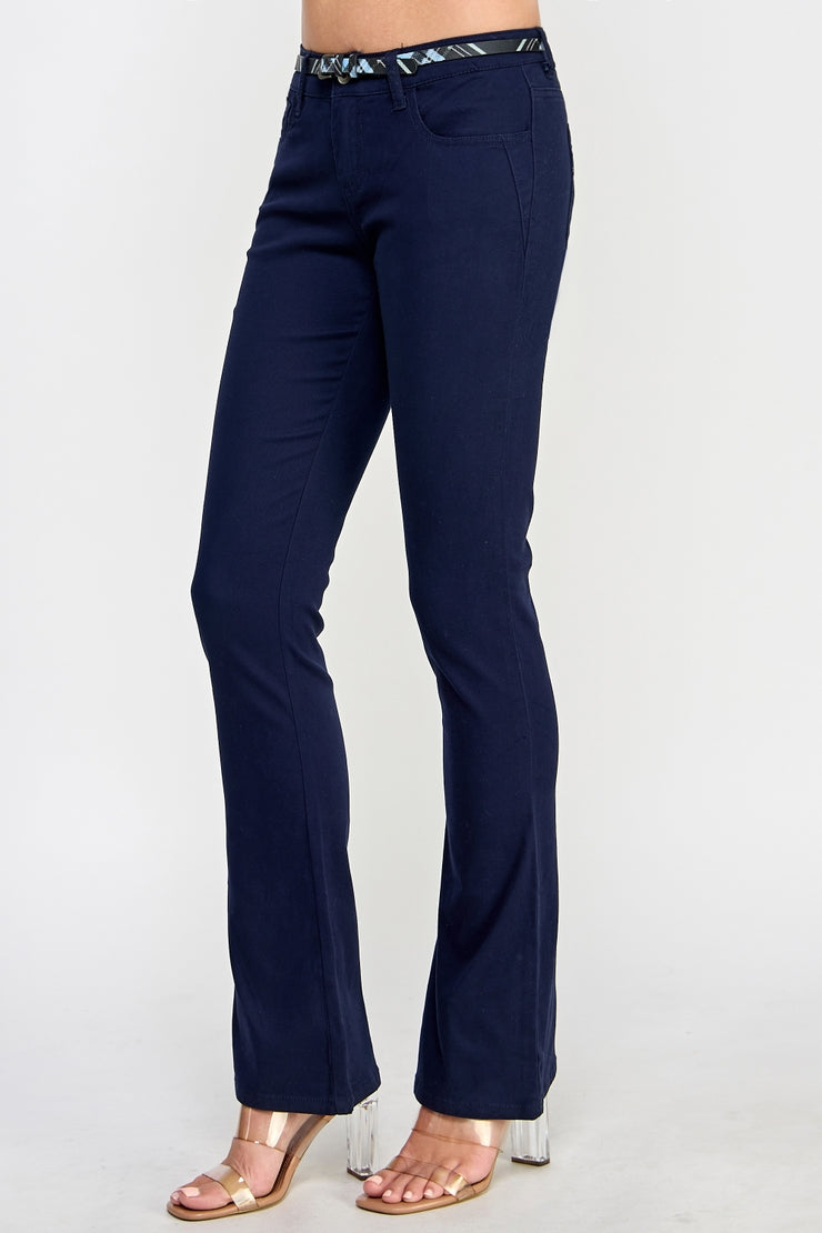 Belted Twill Boot Cut Pants