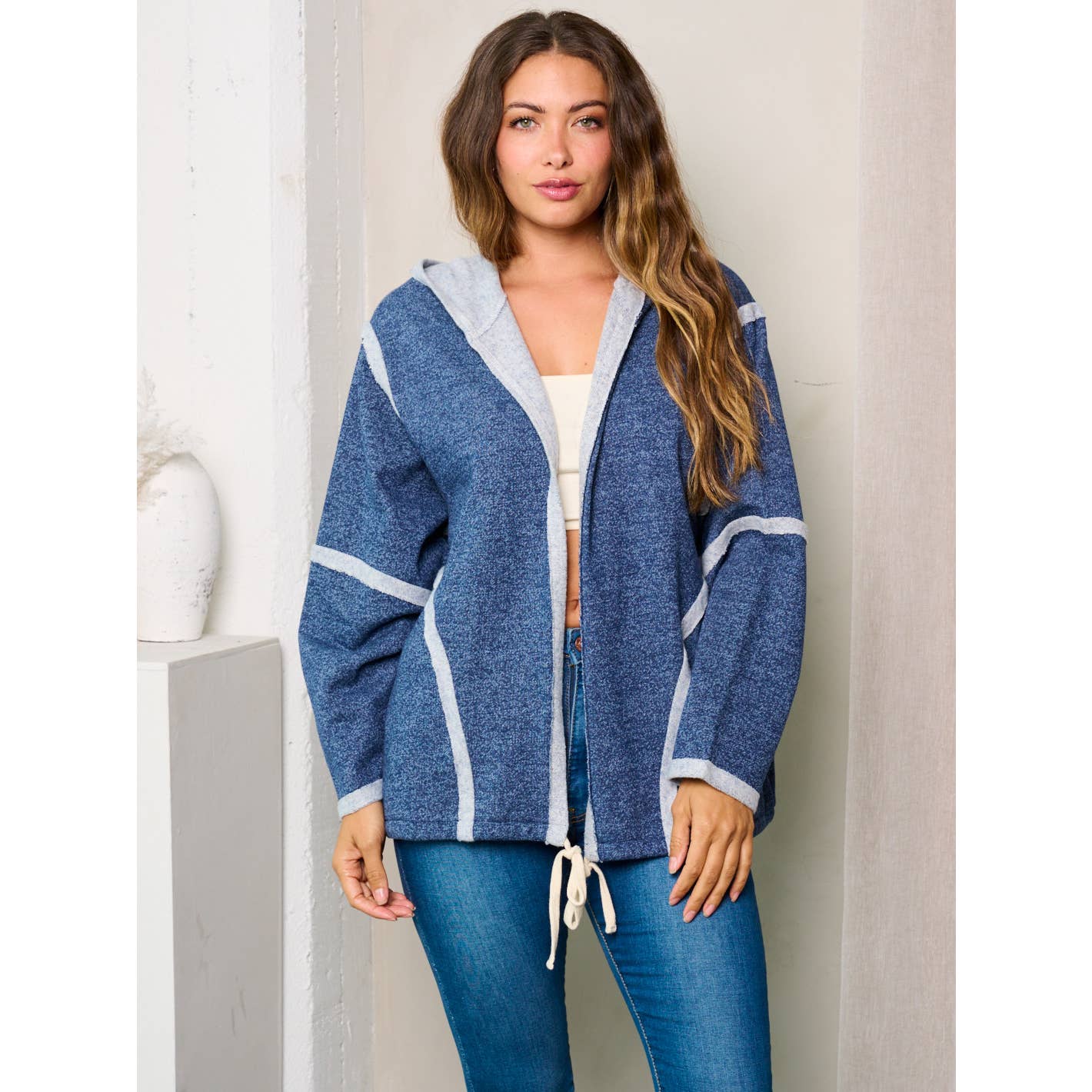 Long Sleeve Hooded Open Front Cardigan