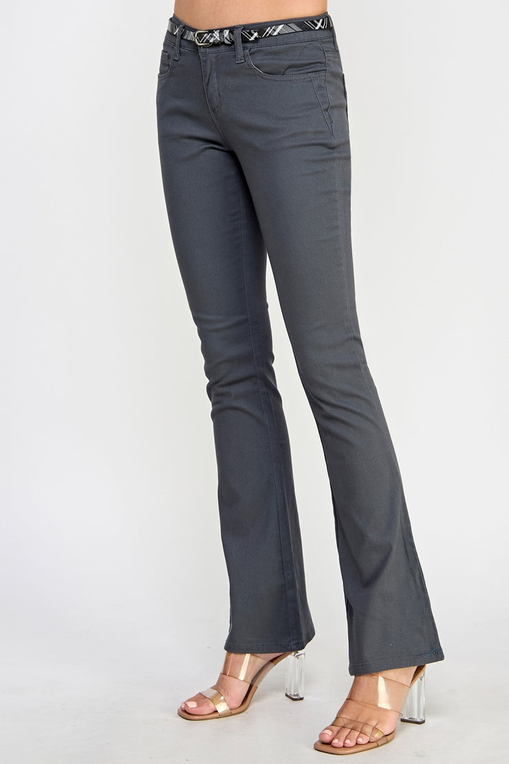 Belted Twill Boot Cut Pants