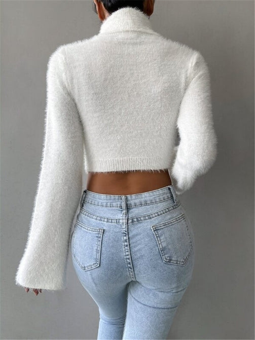 High Neck Short Navel Exposed Plush Sweater