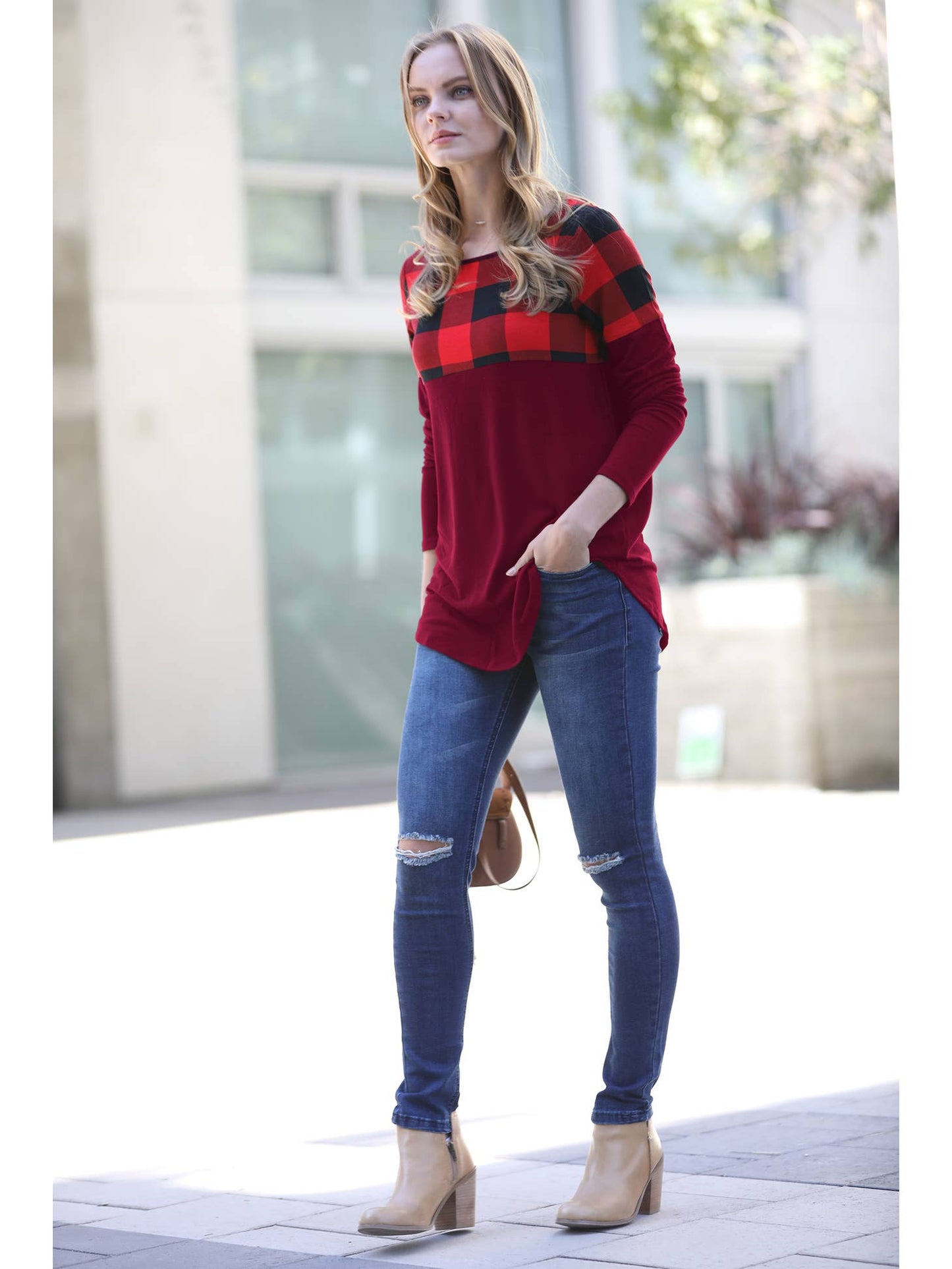 Plaid Colorblock Top