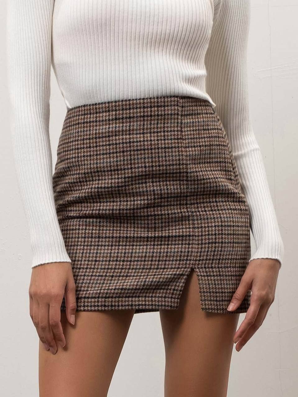 Plaid Side-Slit Mini Skirt