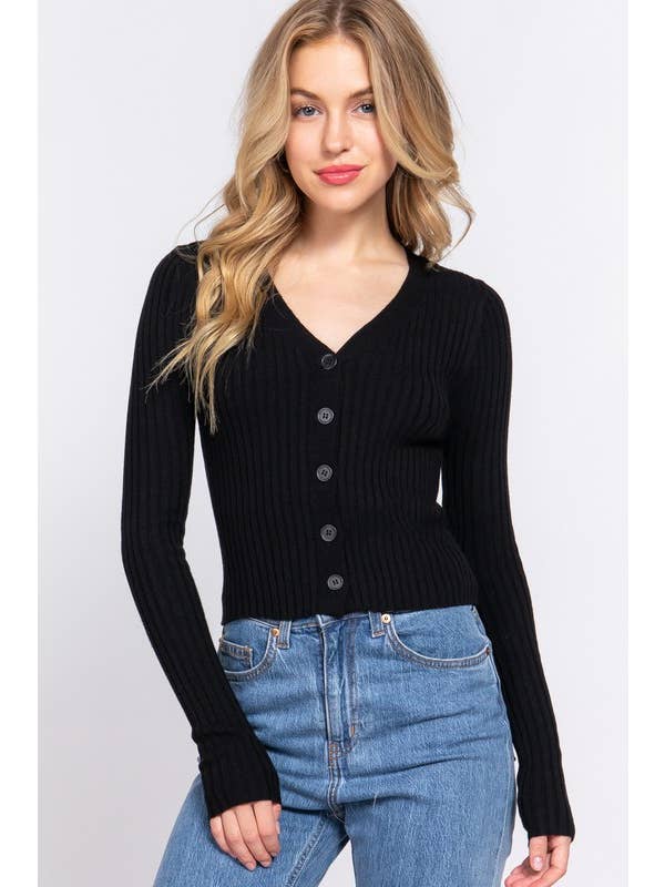Button Down Fitted Sweater Cardigan