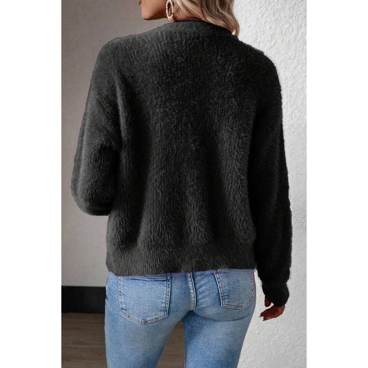 Fuzzy Fleece Button Open Cardigan