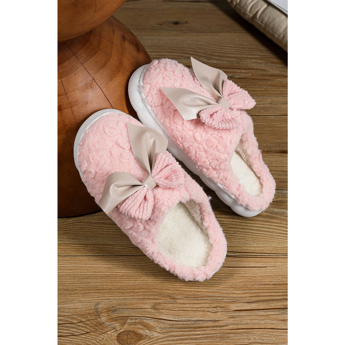 Bow Knot Plush Winter Slippers