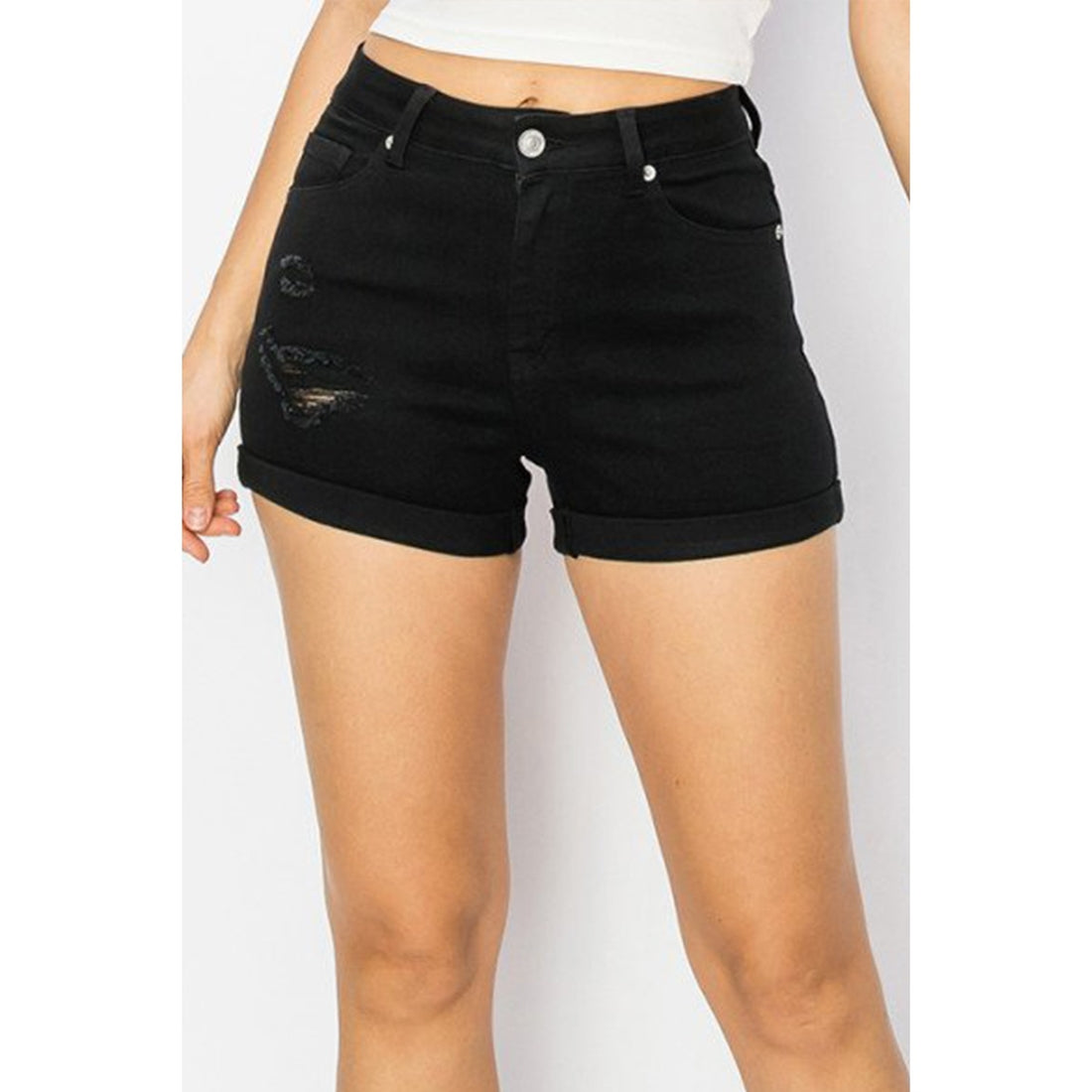Mid-Rise Destroyed Denim Shorts