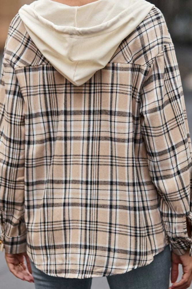 Khaki Plaid Hooded Shirt