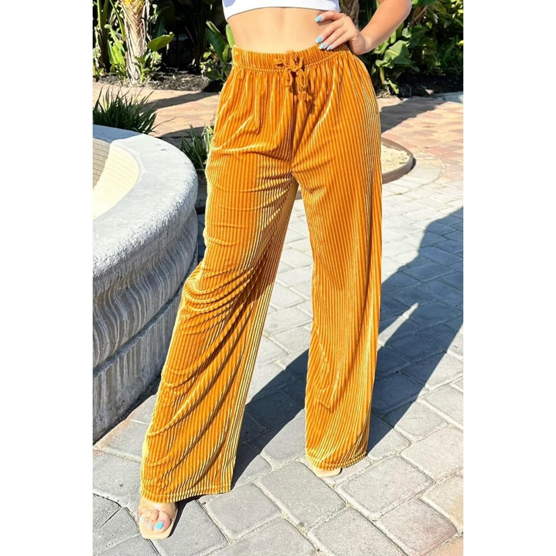 Velvet Ribbed Wide Leg Pants