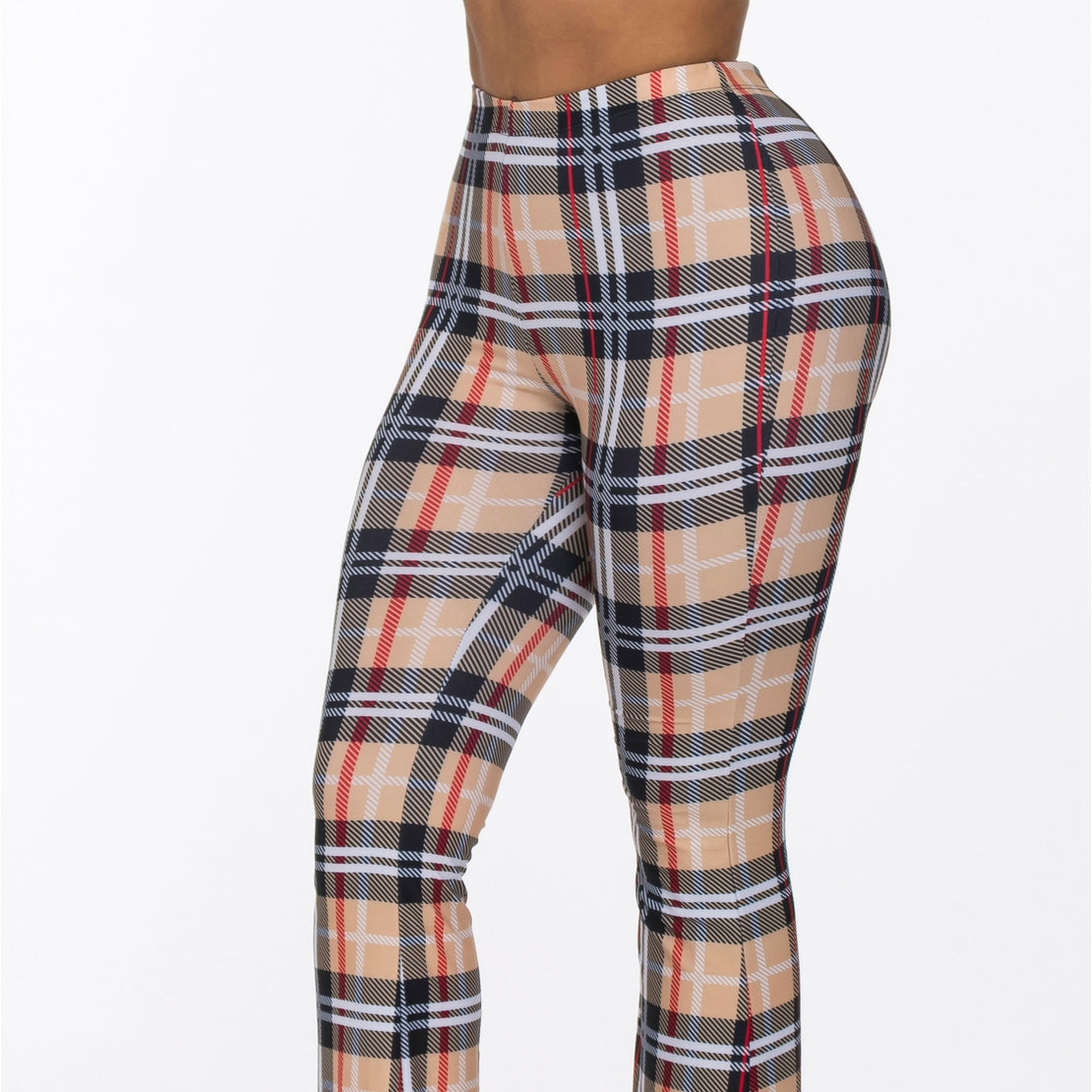 Plaid Pattern Print Flare Pants