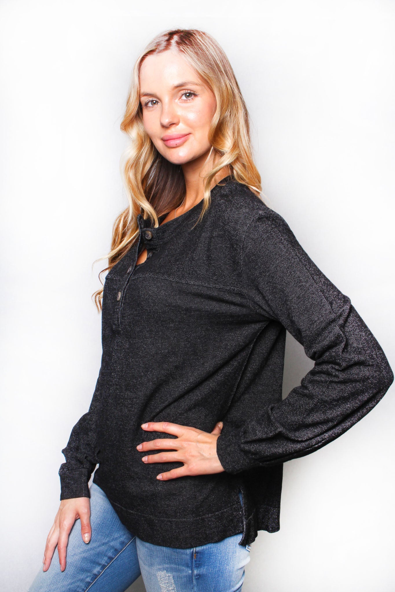 Solid Long Sleeve Henley Top