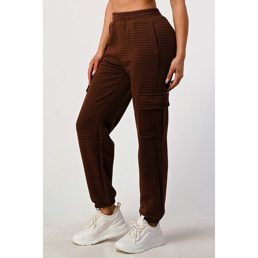 Solid Cargo Pocket Quilted Pattern Jogger Pants