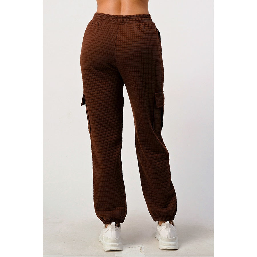 Solid Cargo Pocket Quilted Pattern Jogger Pants