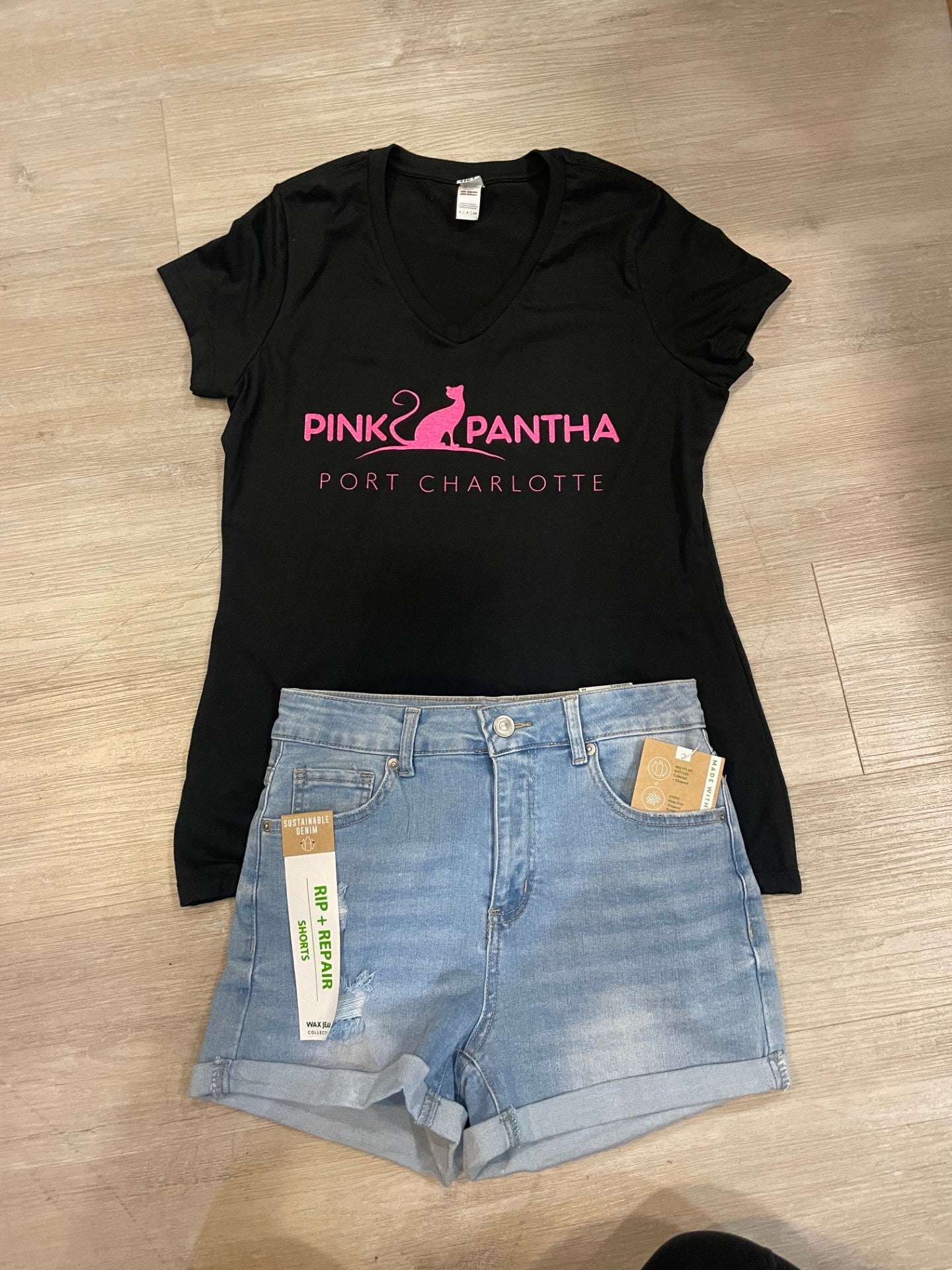 Pink Pantha V-Neck Women's Tee Shirts