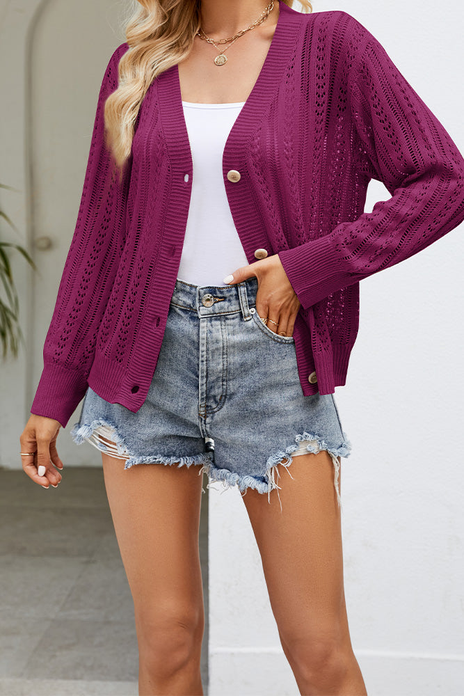Hollowed V Neck Cardigan