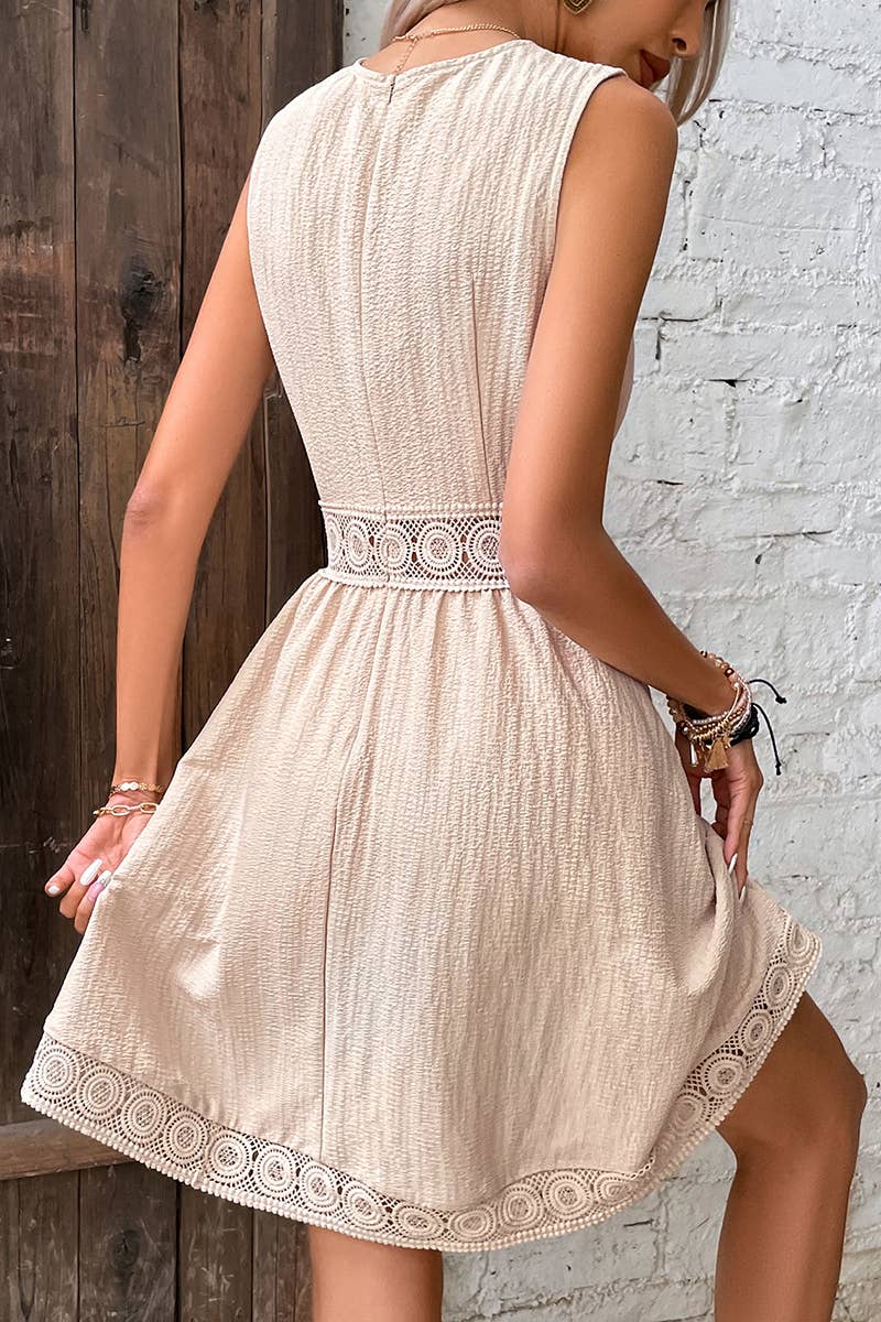 V-Neck Punching Lace Dress