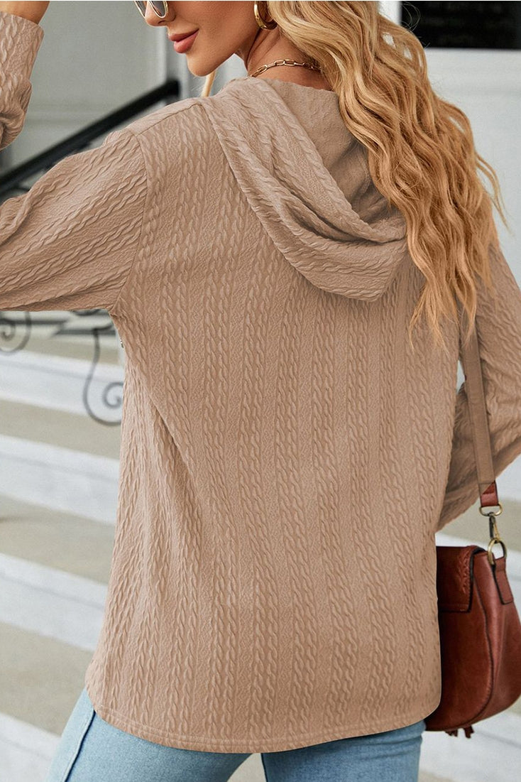 Twist Cable Stitched Button Neck Hoodie