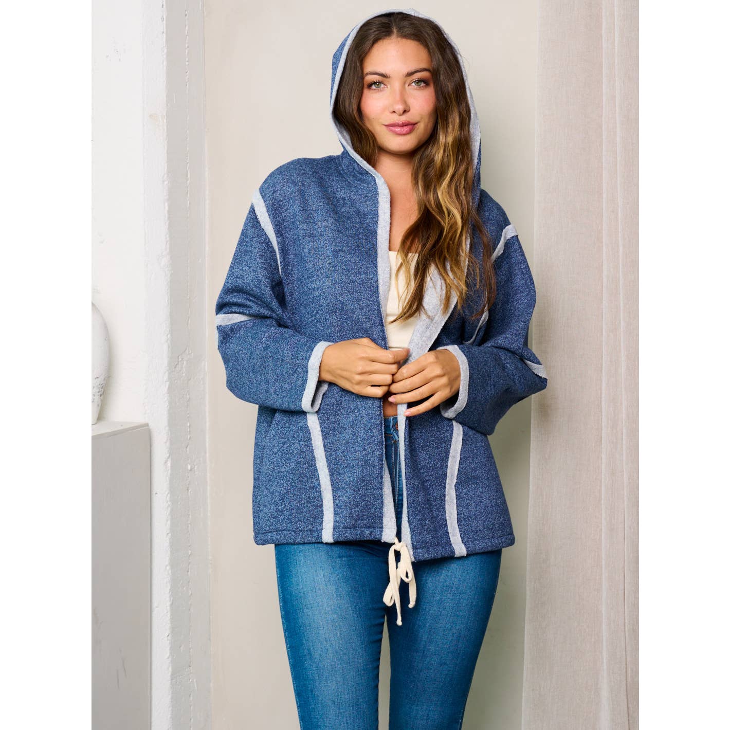 Long Sleeve Hooded Open Front Cardigan