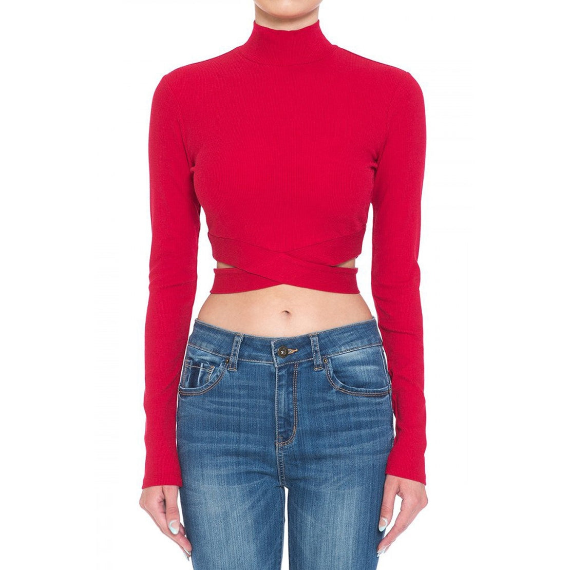 Cross Wrap Cutout Ribbed Long Sleeve Crop Top