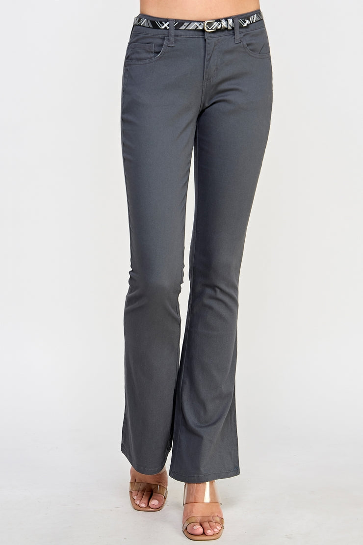 Belted Twill Boot Cut Pants
