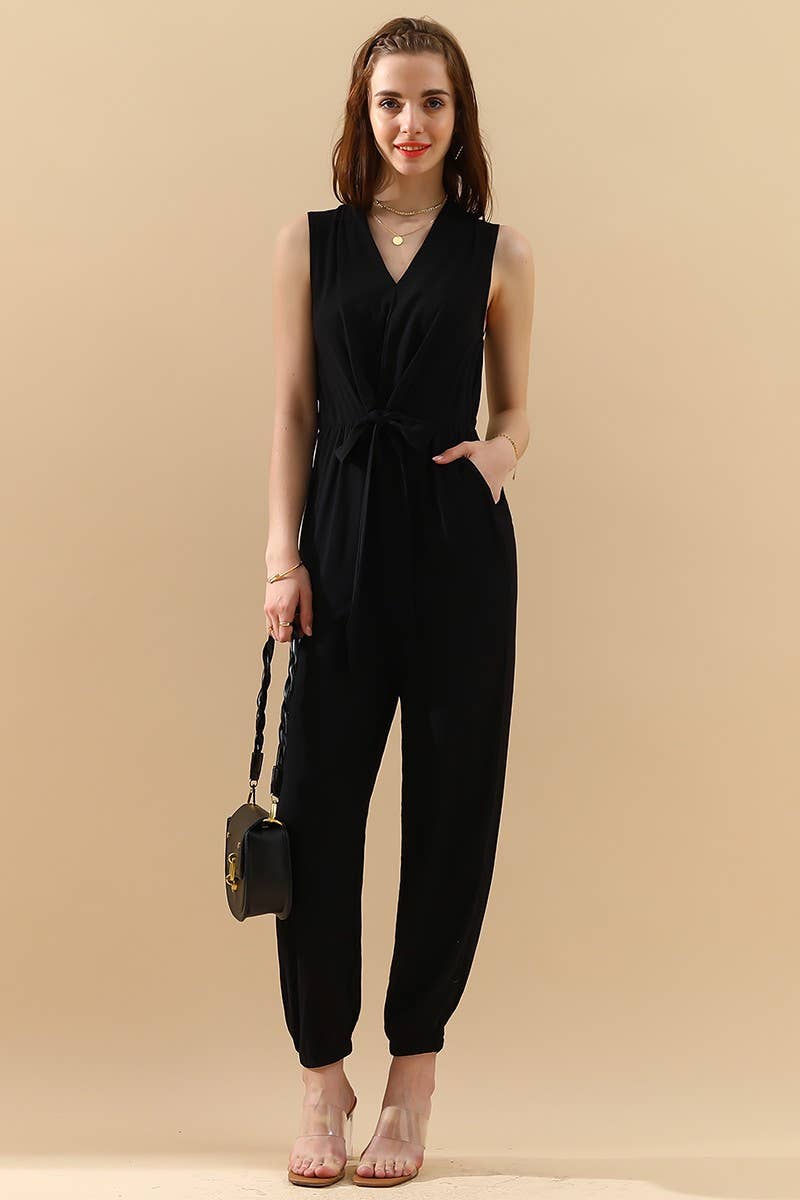 Sleeveless V Neck Jumpsuit