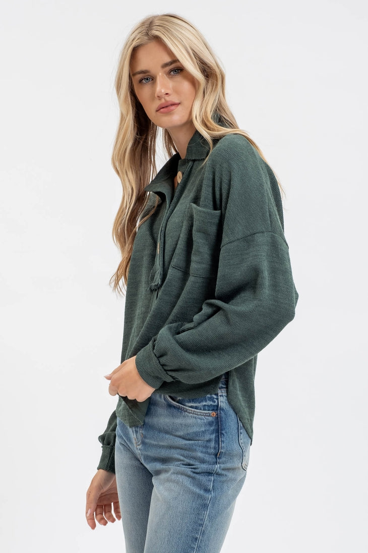 Collared Raw Edge Knit Top