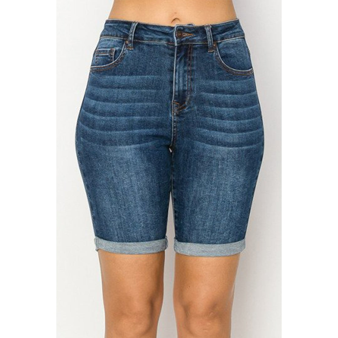 Basic Bermuda Denim Shorts with Rolled Cuffs