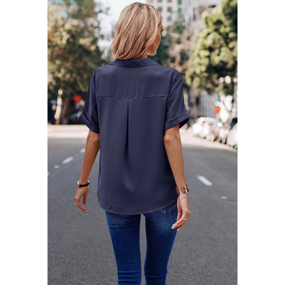 Navy Button Up Blouse