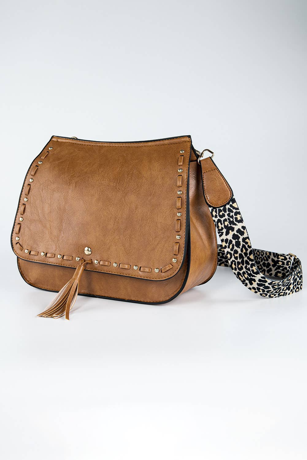 Crossbody Saddle Bag with Leopard Guitar Strap