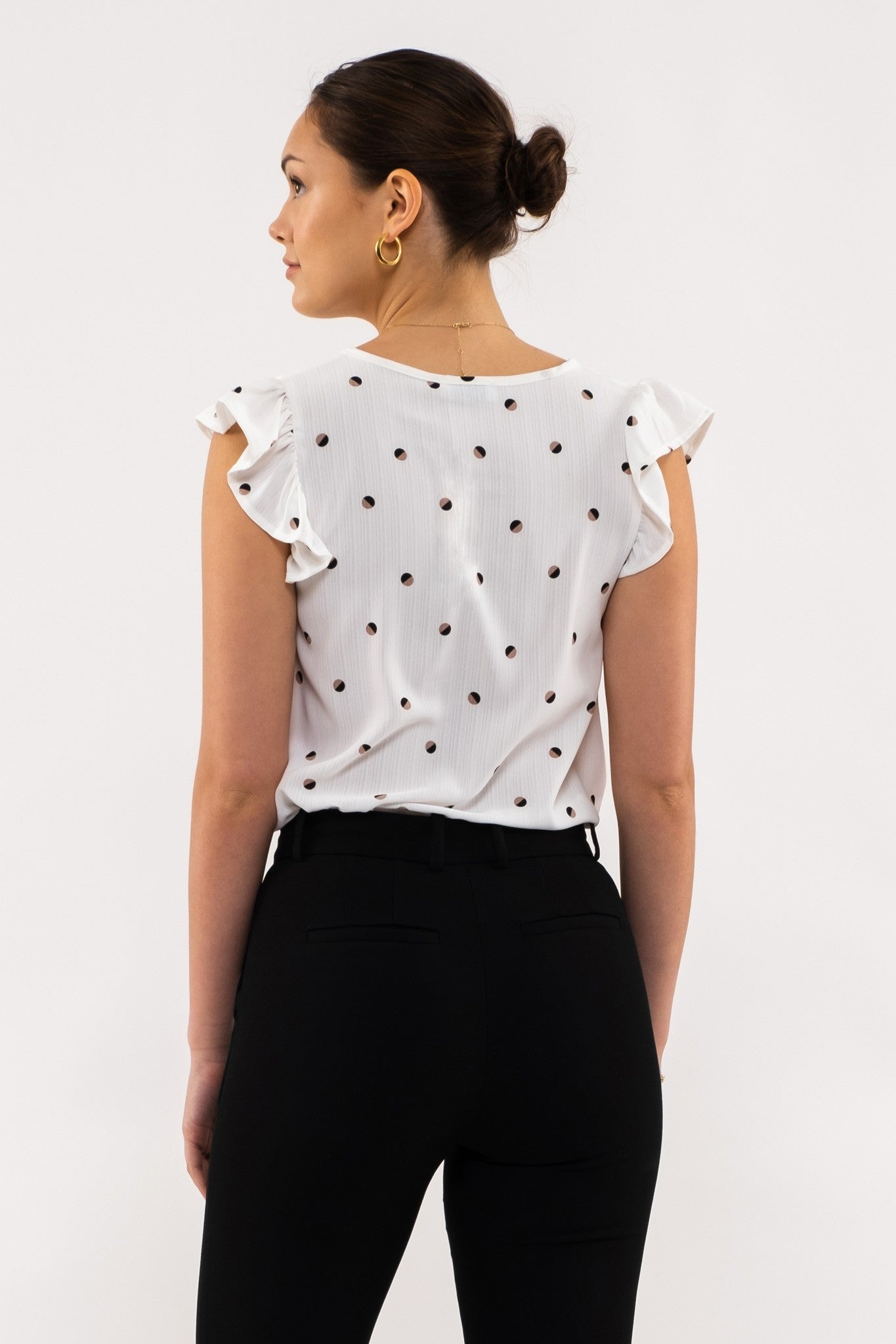 Two-Tone Polka Dot Woven Top
