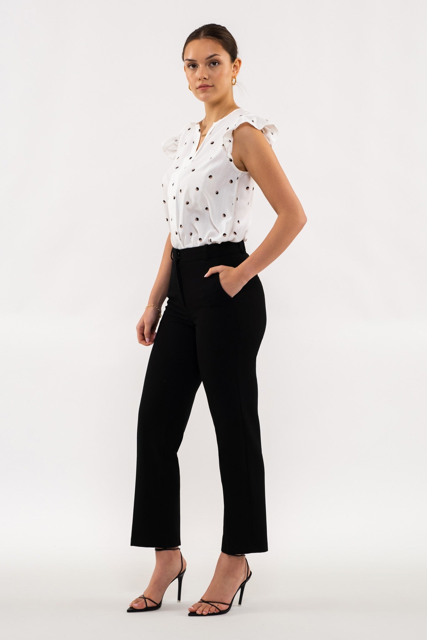 Two-Tone Polka Dot Woven Top