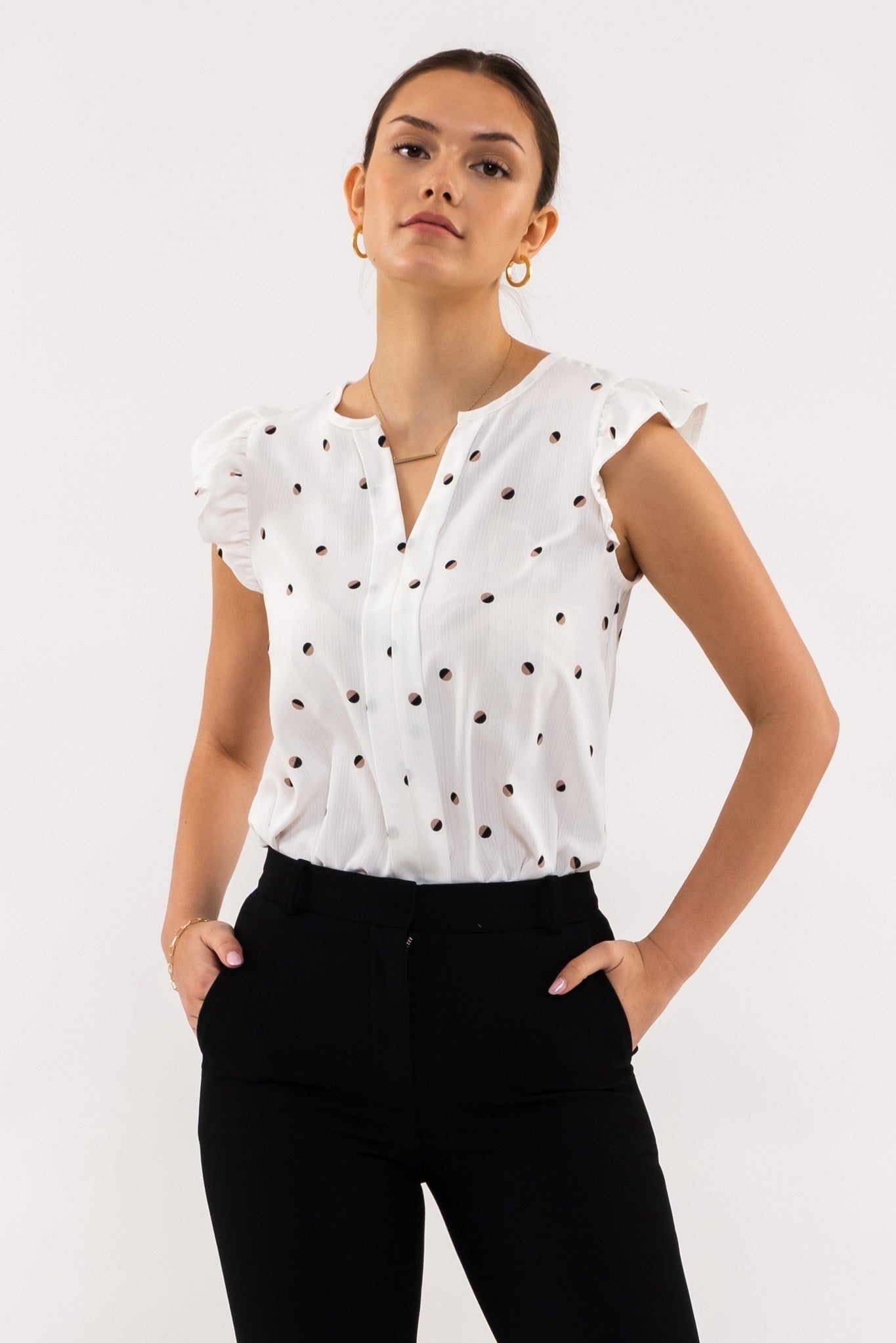 Two-Tone Polka Dot Woven Top