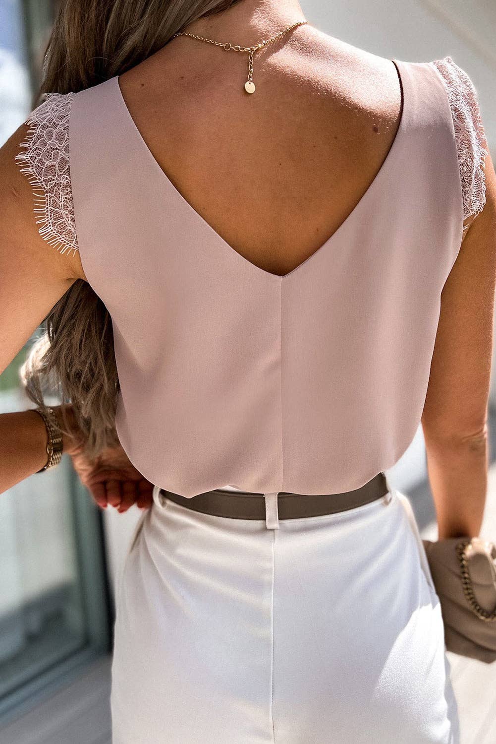 Eyelash Shoulder V Neck Tank Top