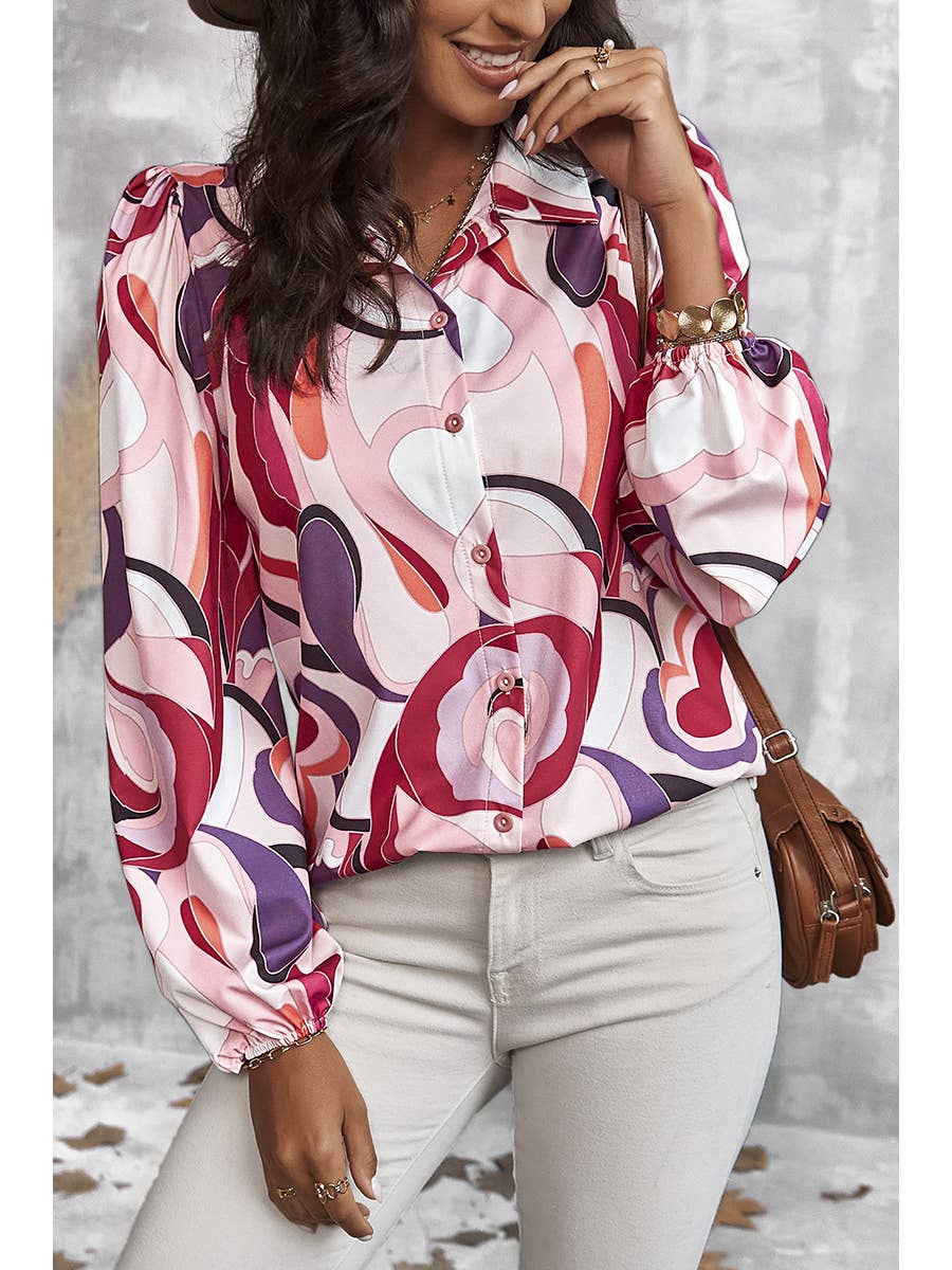 Patterned Long Sleeve Blouse