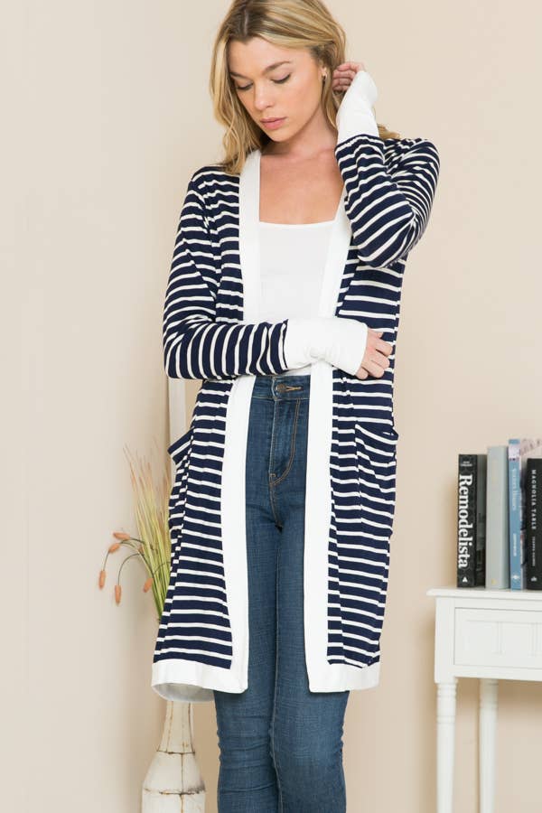 Stripe Midi Open Cardigan
