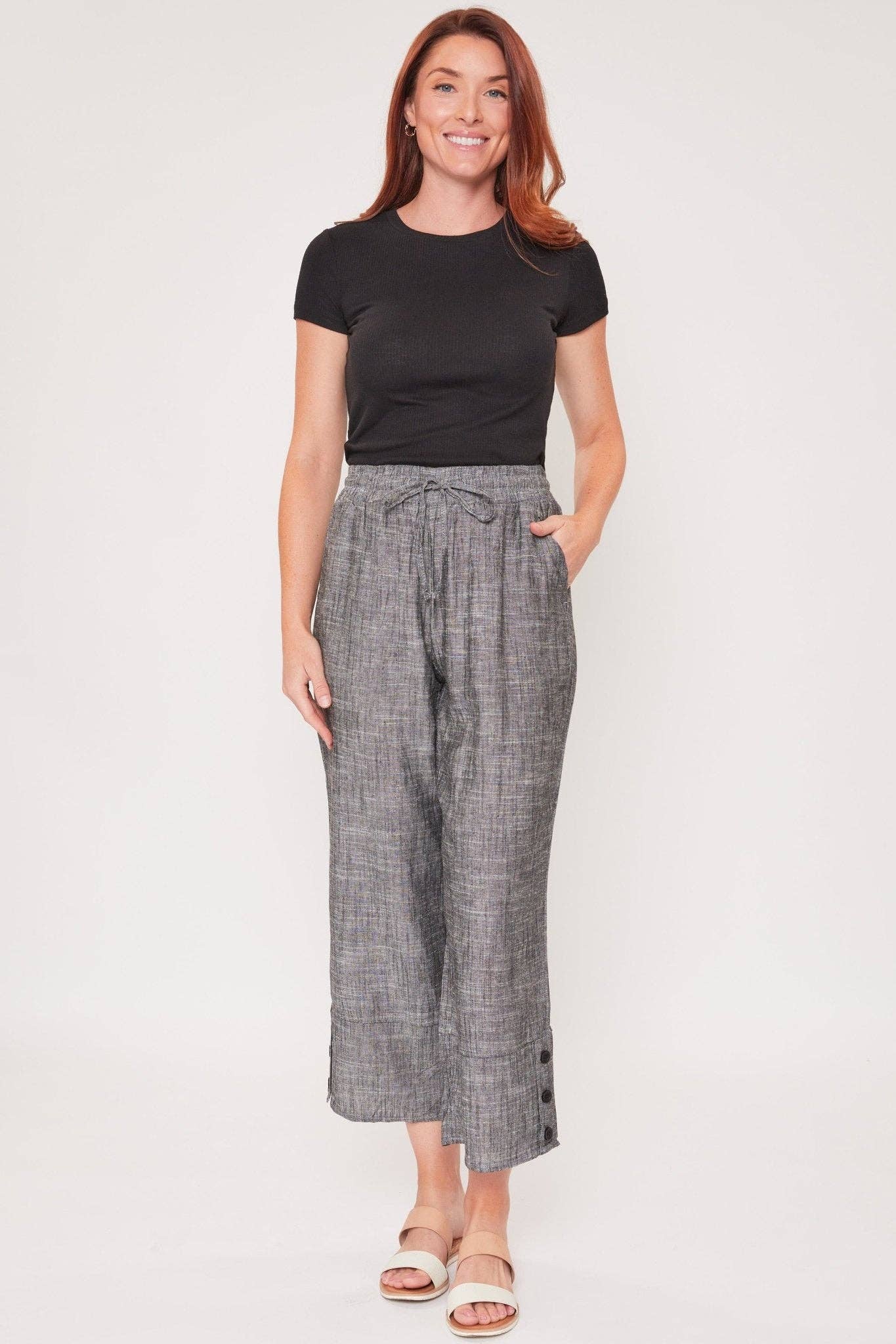 Missy Linen Button Hem Pant