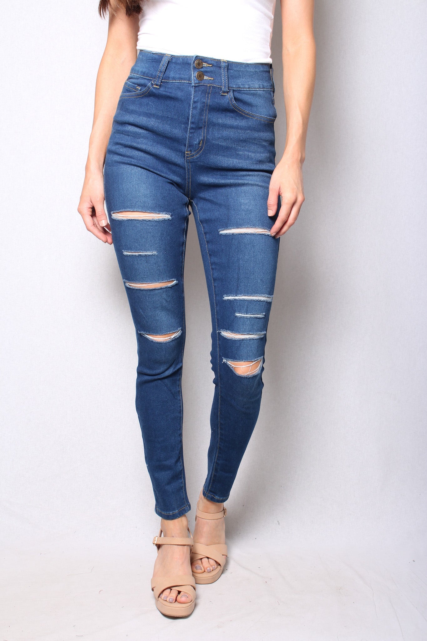 High Waist Dark Wash Ripped Jeans