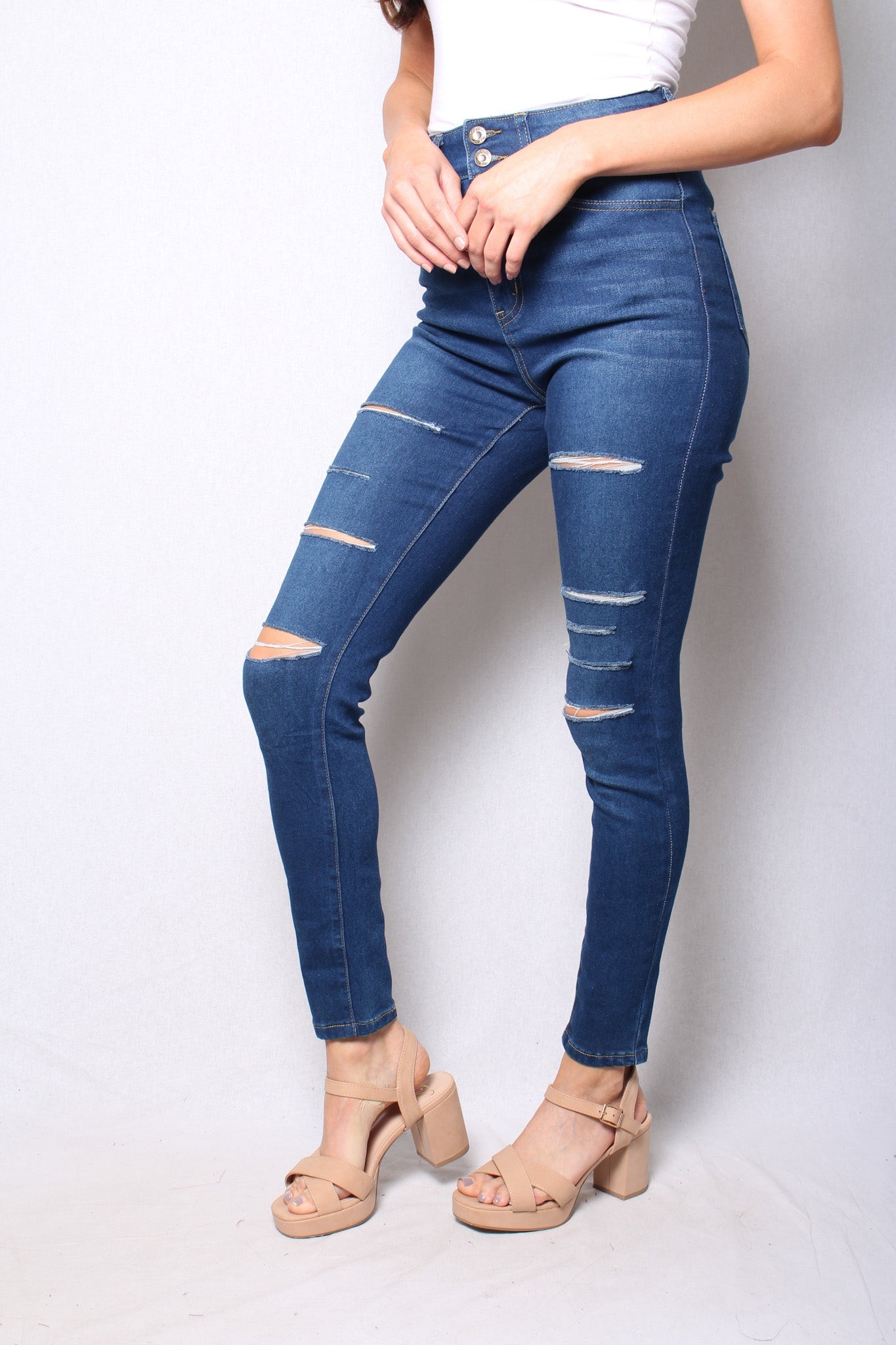 High Waist Dark Wash Ripped Jeans