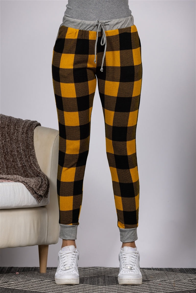 Mustard Plaid Jogger Pants