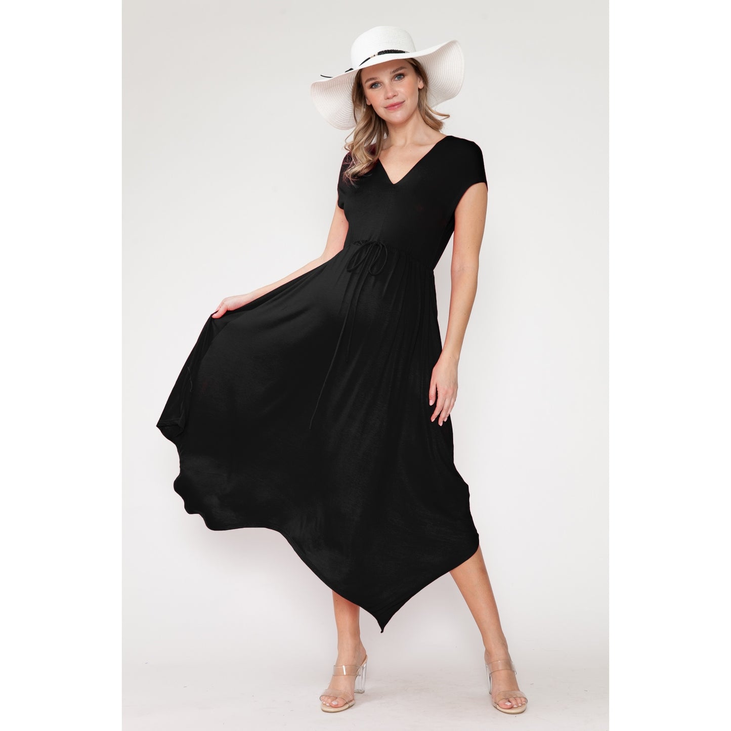 Maternity Basic Solid Ruffle Shark Bite Maxi Dress