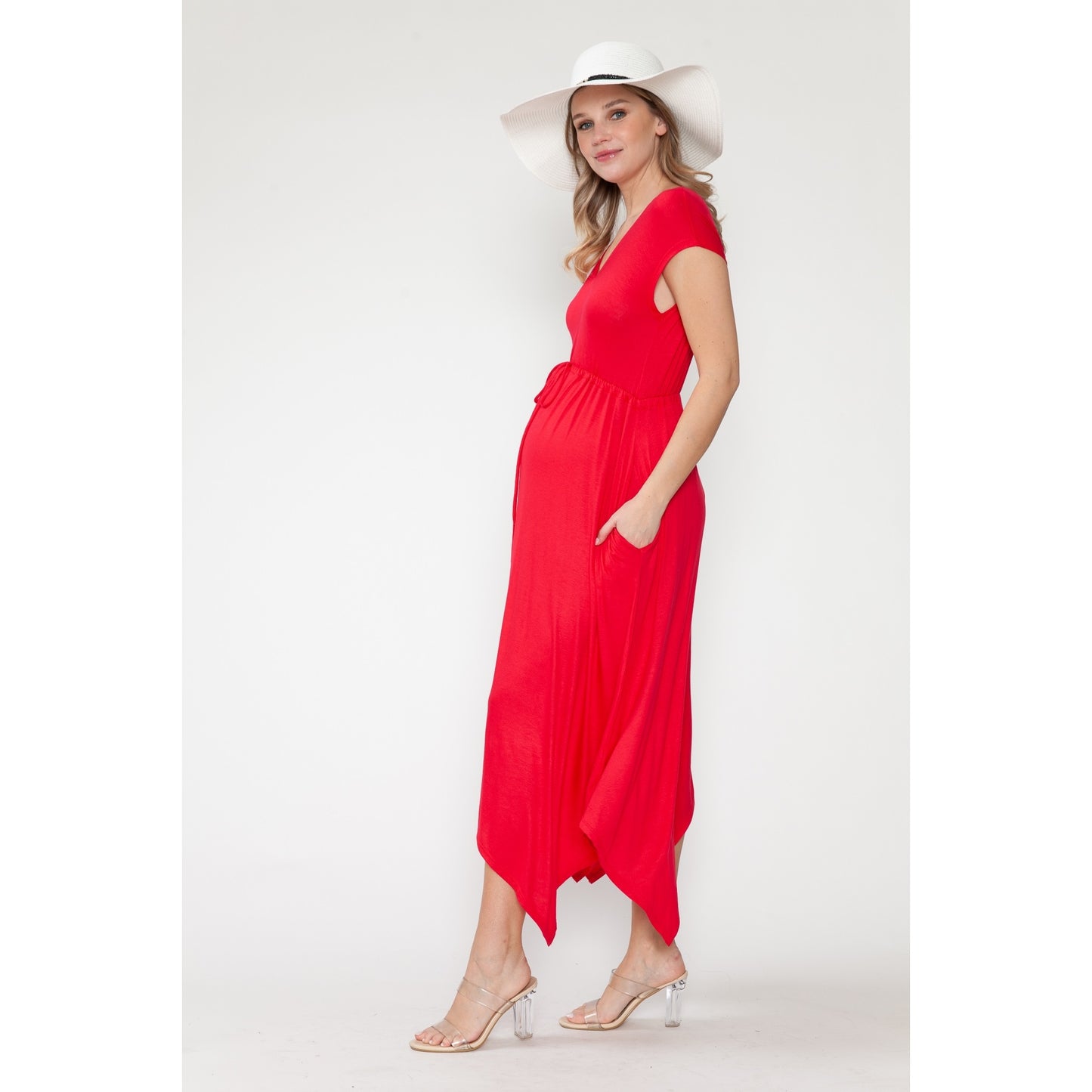 Maternity Basic Solid Ruffle Shark Bite Maxi Dress