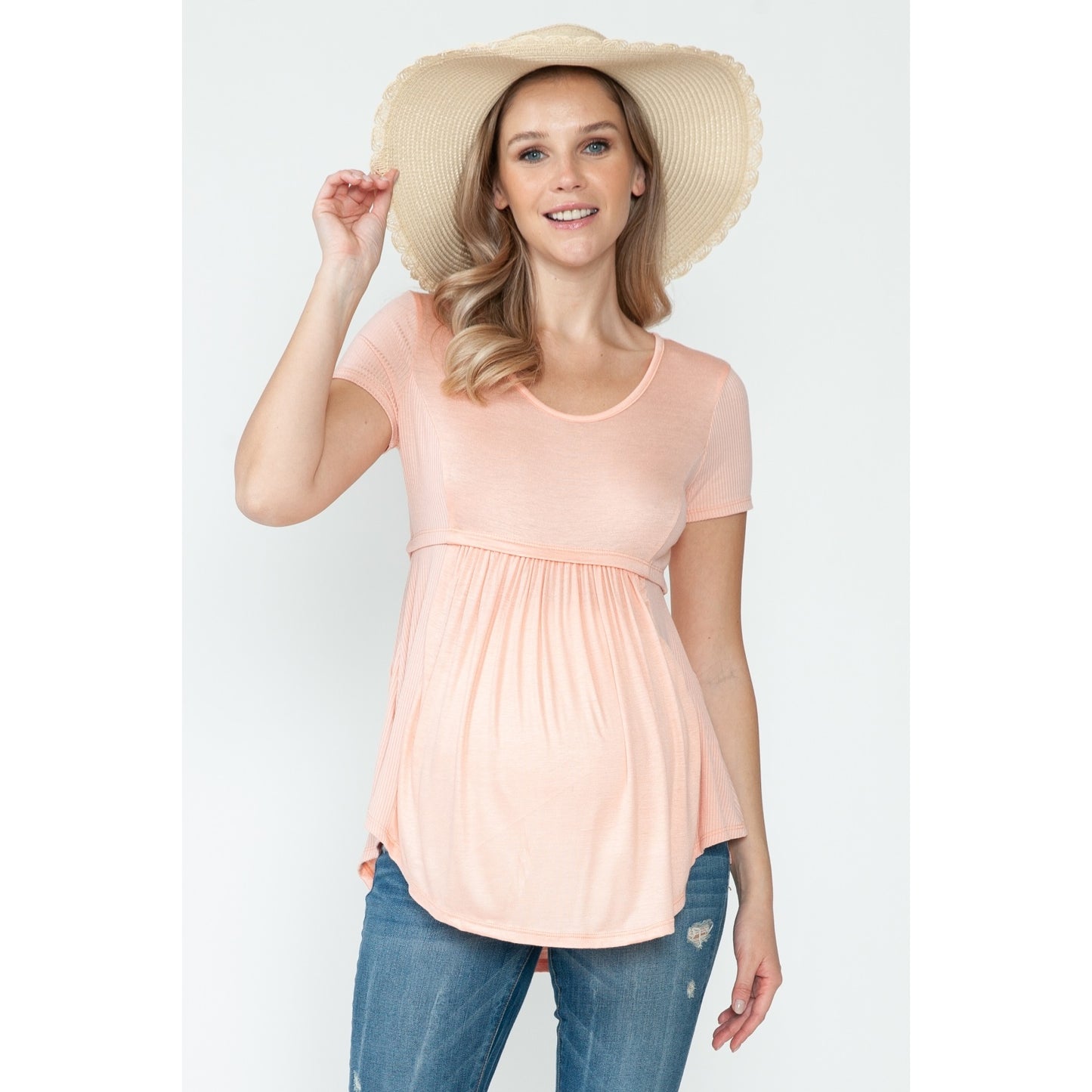 Maternity Short Sleeve Shirring Band Top