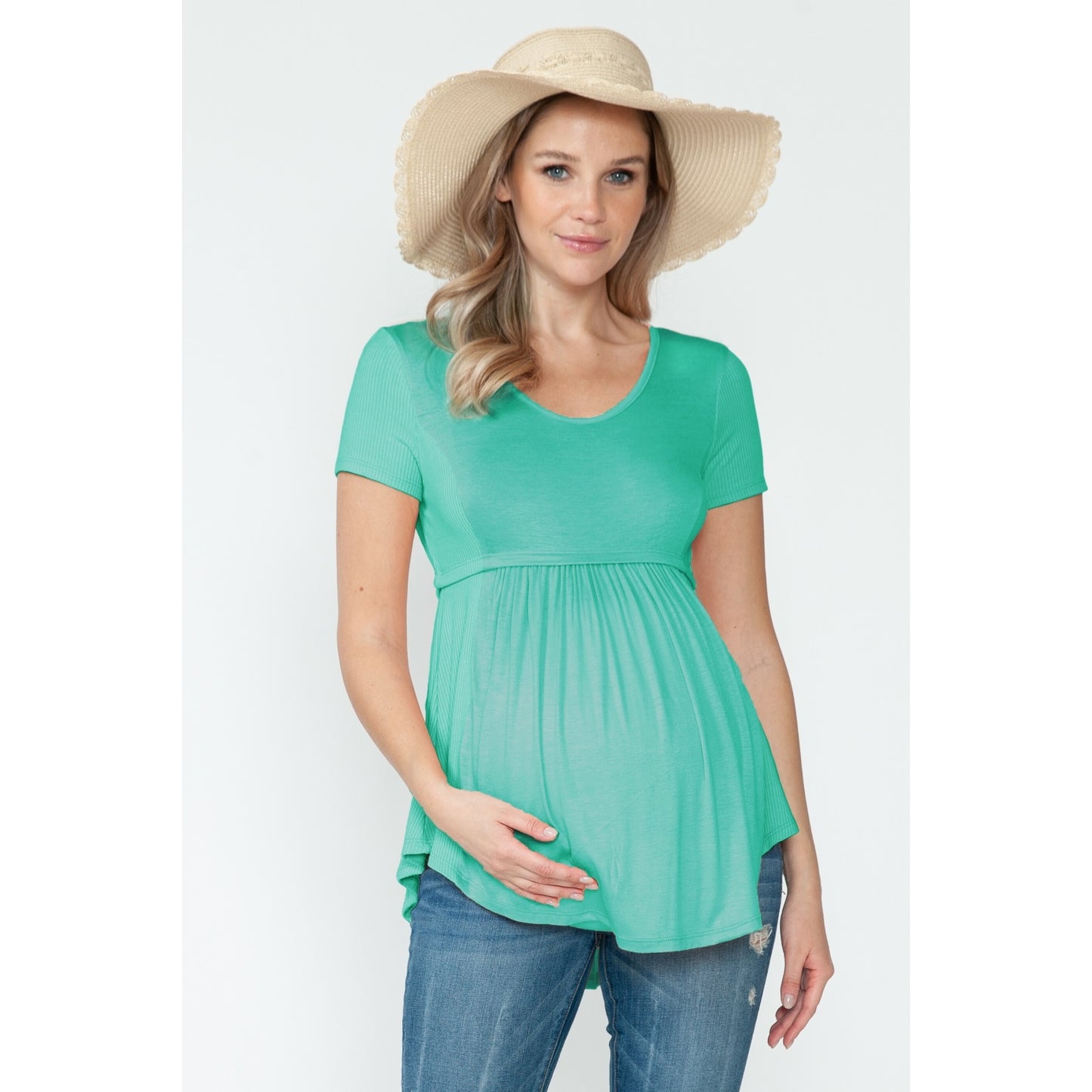 Maternity Short Sleeve Shirring Band Top