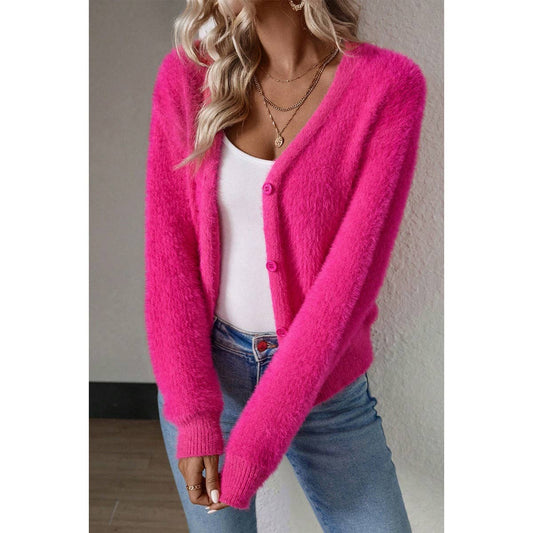 Fuzzy Fleece Button Open Cardigan