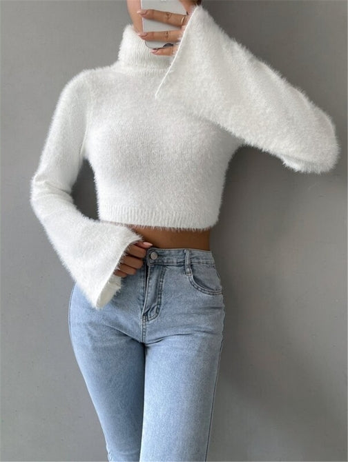 High Neck Short Navel Exposed Plush Sweater