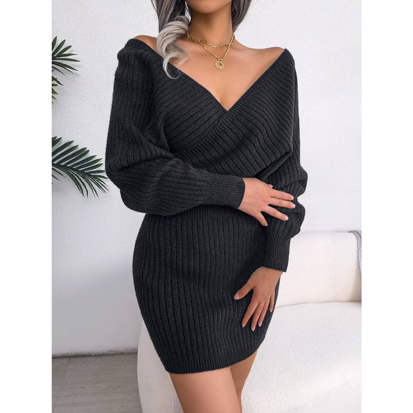 Sexy Crossover V-Neck Hip Knit Dress